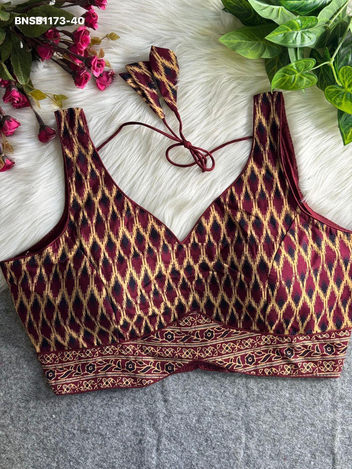 Ajrakh Printed Pure Cotton-Maroon and mustard yellow
